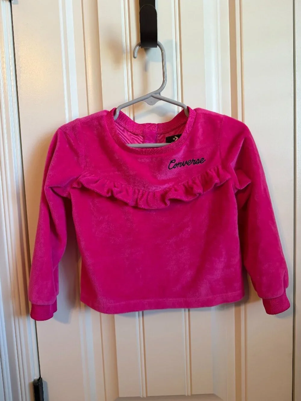 Converse Girls Hot Pink Velour Ruffle Sweatshirt